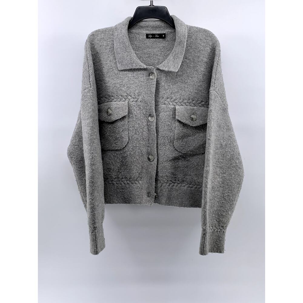 LYLA + LUXE Women's Light Heather Gray Button-Up Long Sleeve Cardigan SZ M